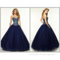 Dark Blue Tulle Beaded Princess Quinceanera Dresses with Sw